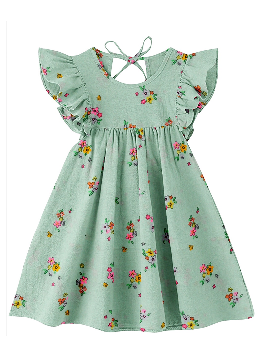 

THE BABY ATELIER Girls Green Printed Pure Cotton Nightdress