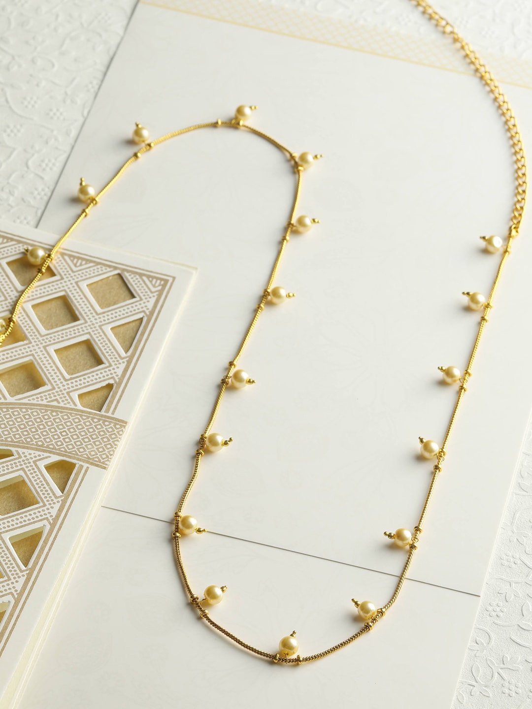 

Priyaasi Gold-Plated White Pearl-Beaded Waist Chain