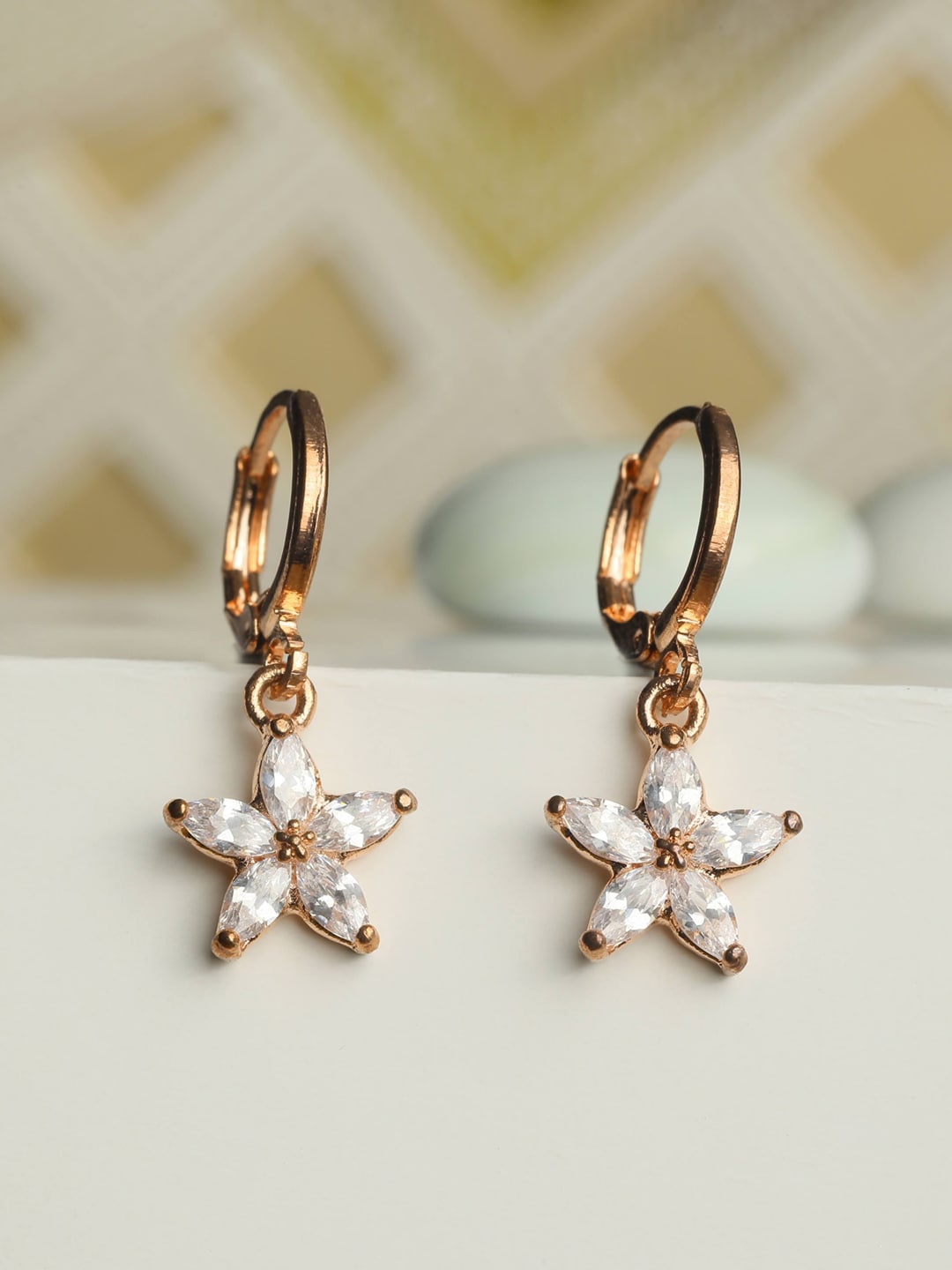 

Priyaasi Rose Gold Floral Drop Earrings