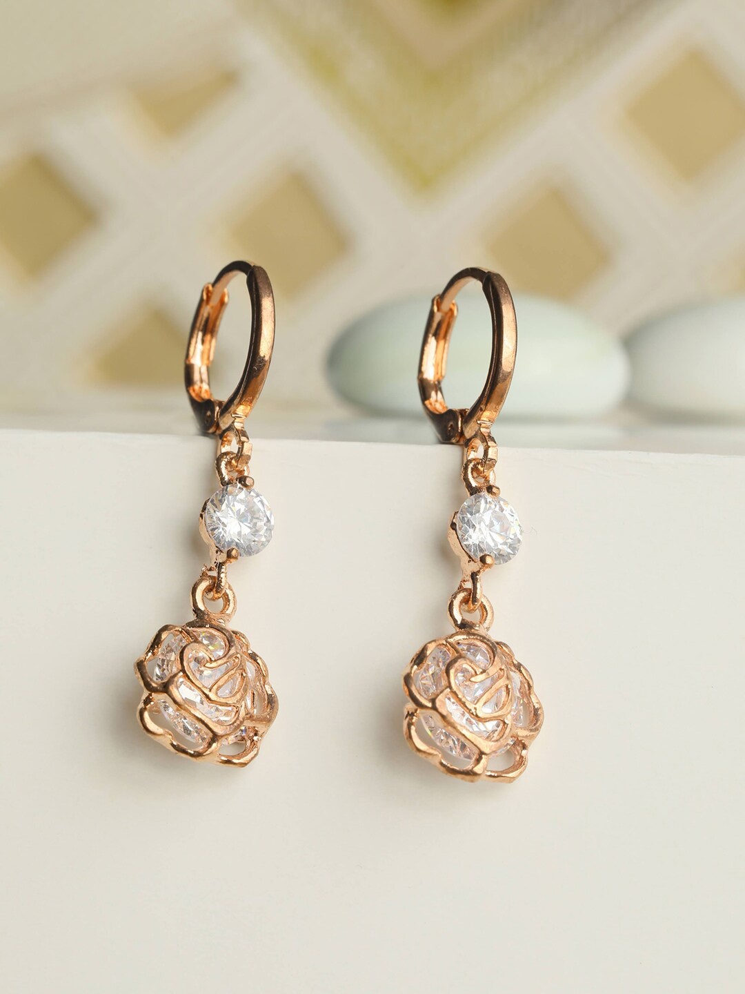 

Priyaasi Rose Gold Floral Drop Earrings