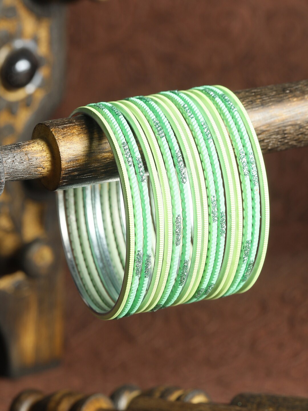 

Priyaasi Set Of 24 Green Embellished Bangles