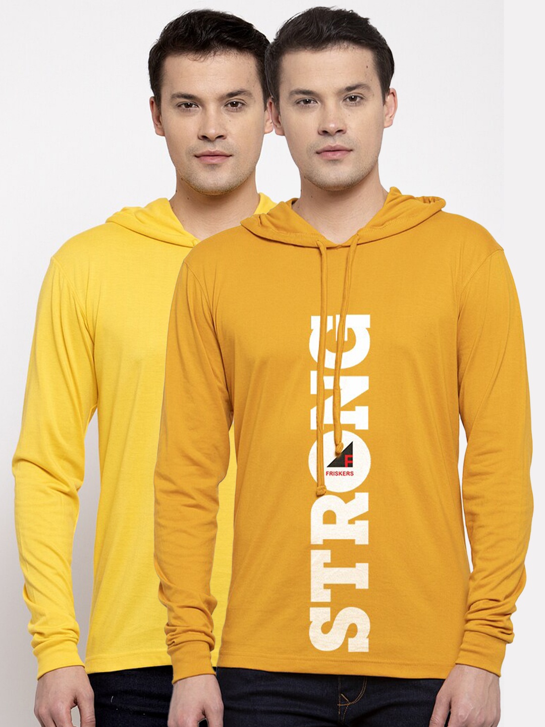 

Friskers Men Yellow Typography Pack of 2 Printed Pure Cotton T-shirt