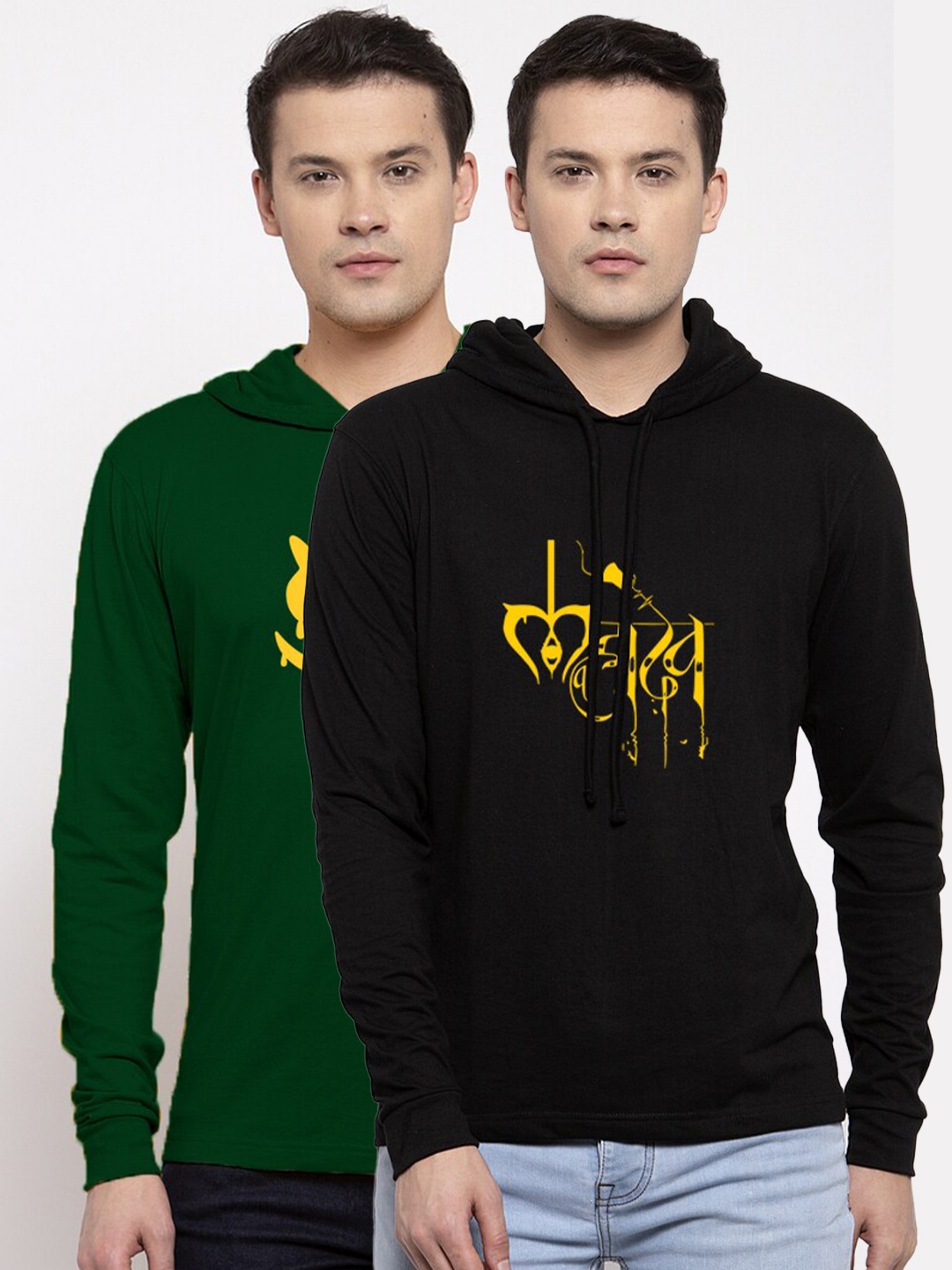 

Friskers Men Pack Of 2 Black & Green Typography Printed Pure Cotton T-shirt
