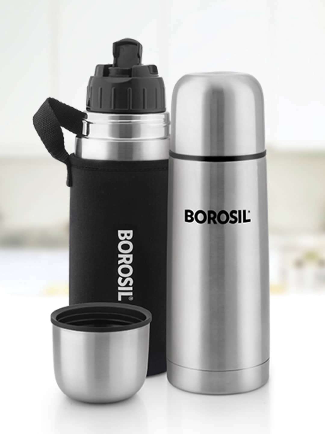 

BOROSIL Steel Thermo Vacuum Insulated 24hrs Hot & Cold Water Bottle Flask 350ml, Silver