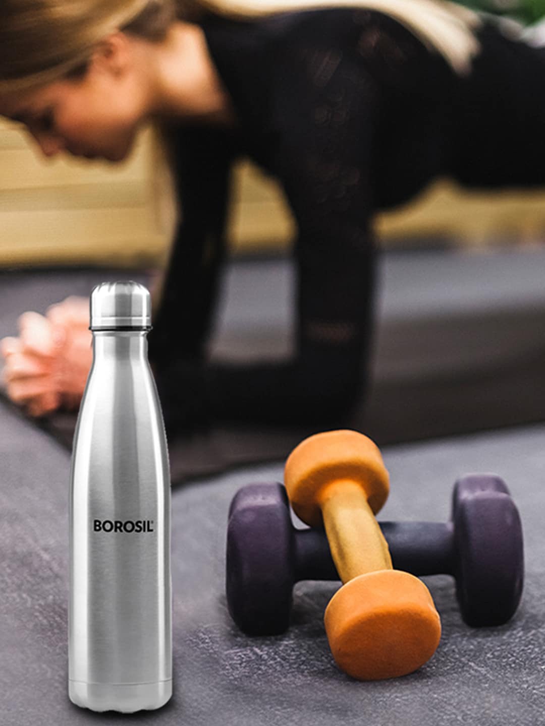 

BOROSIL Bolt Double Wall Vacuum Insulated 24hrs Hot & Cold Water Bottle 500ml, Silver