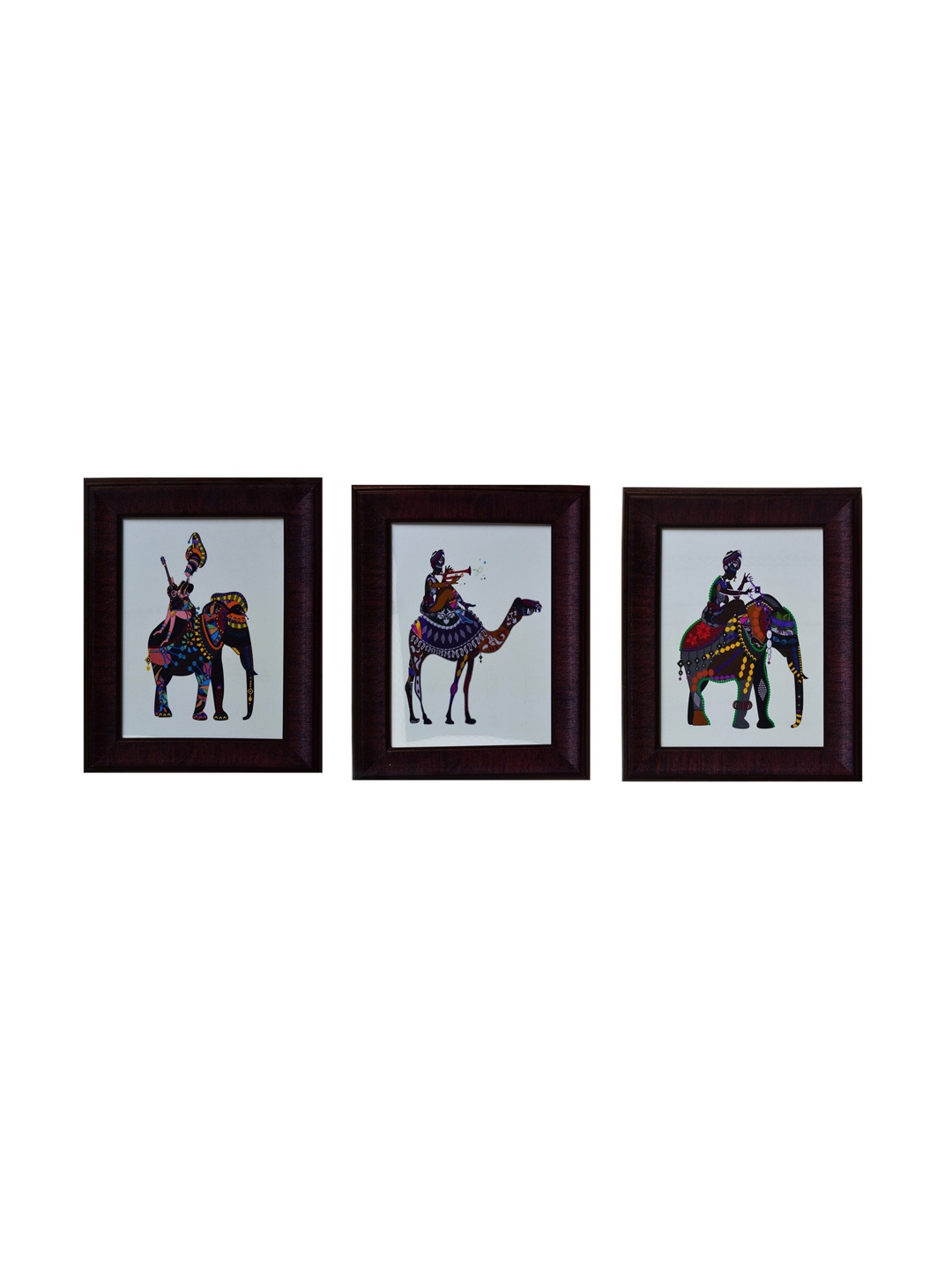 

eCraftIndia Multicoloured Set of 3 Animal UV Wall Art, Multi