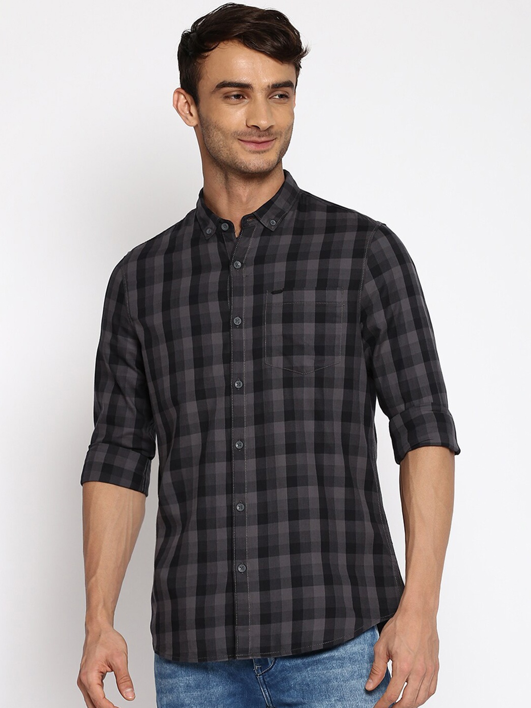 

Lee Men Grey Classic Slim Fit Buffalo Checks Casual Shirt