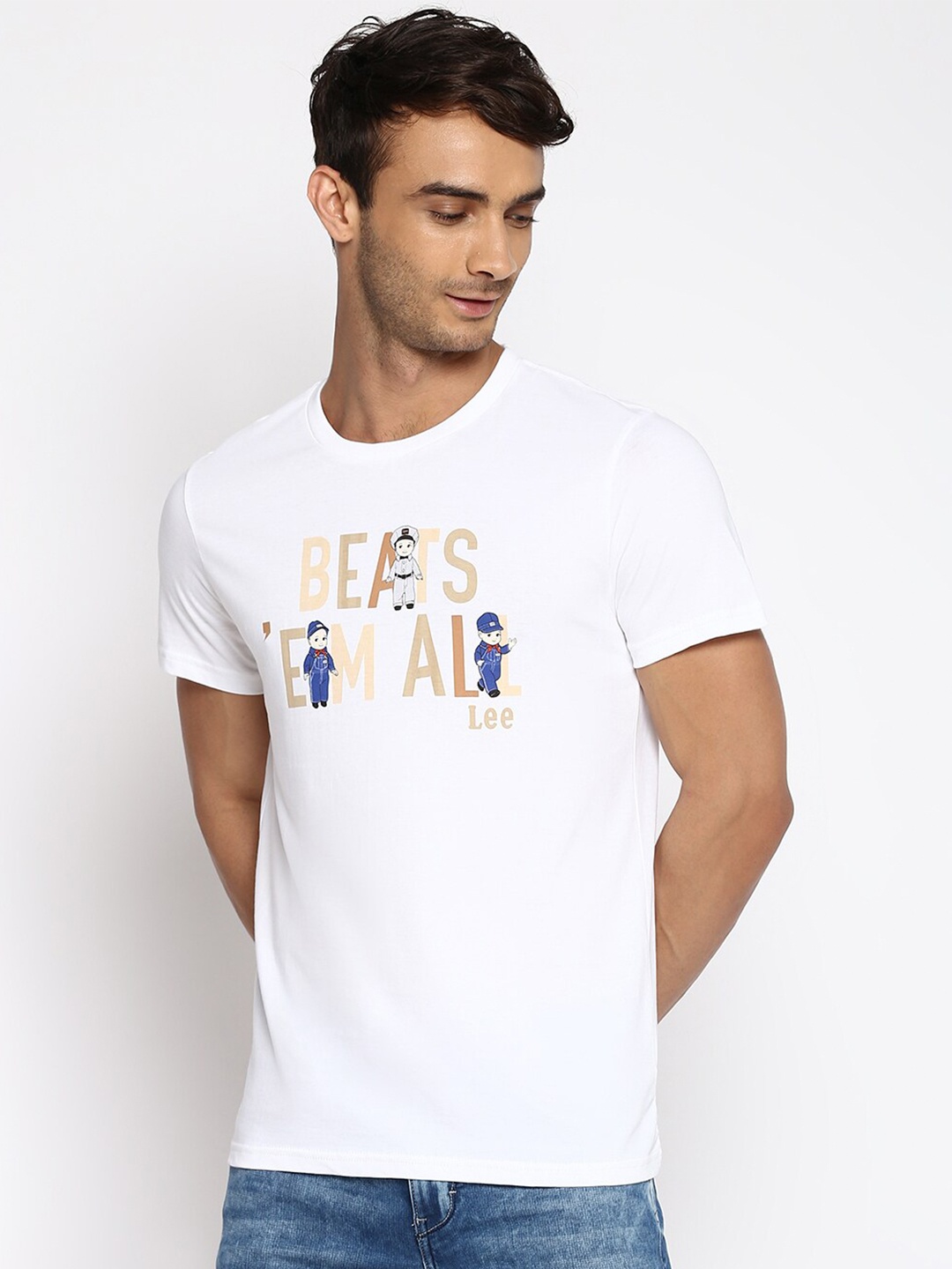 

Lee Men White Printed Slim Fit Cotton T-shirt