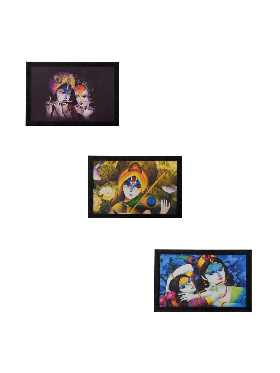 

eCraftIndia Multicoloured Set of 3 Lord Radha Krishna UV Wall Art, Multi