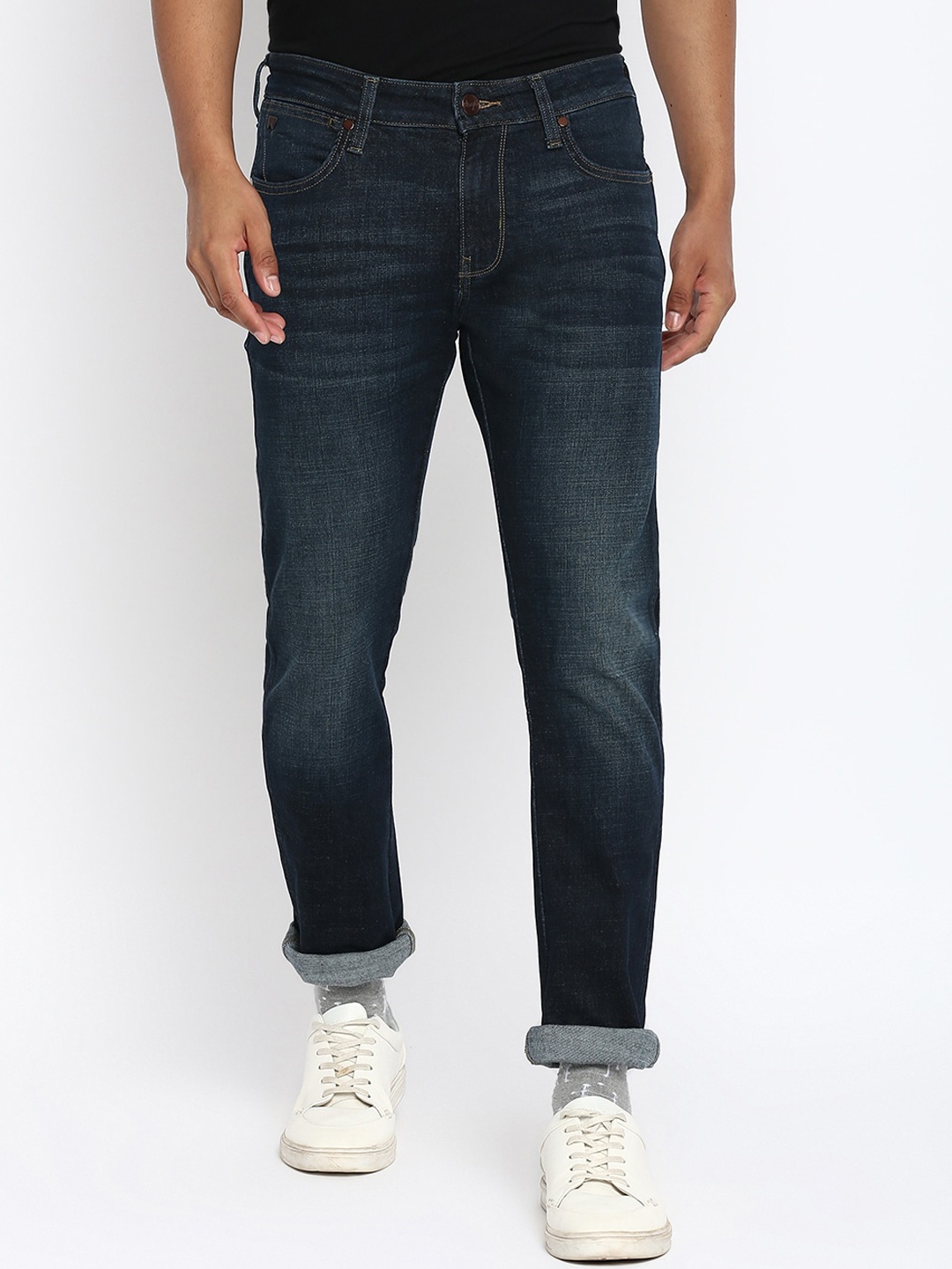 

Wrangler Men Navy Blue Skinny Fit Low-Rise Light Fade Cotton Stretchable Jeans
