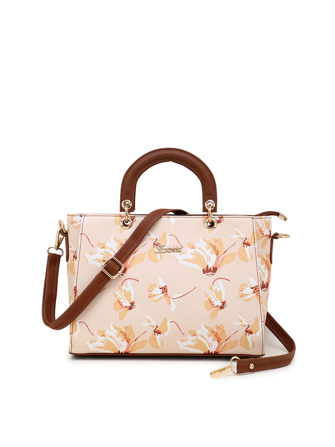 

Exotic Pink Floral Printed PU Structured Handheld Bag