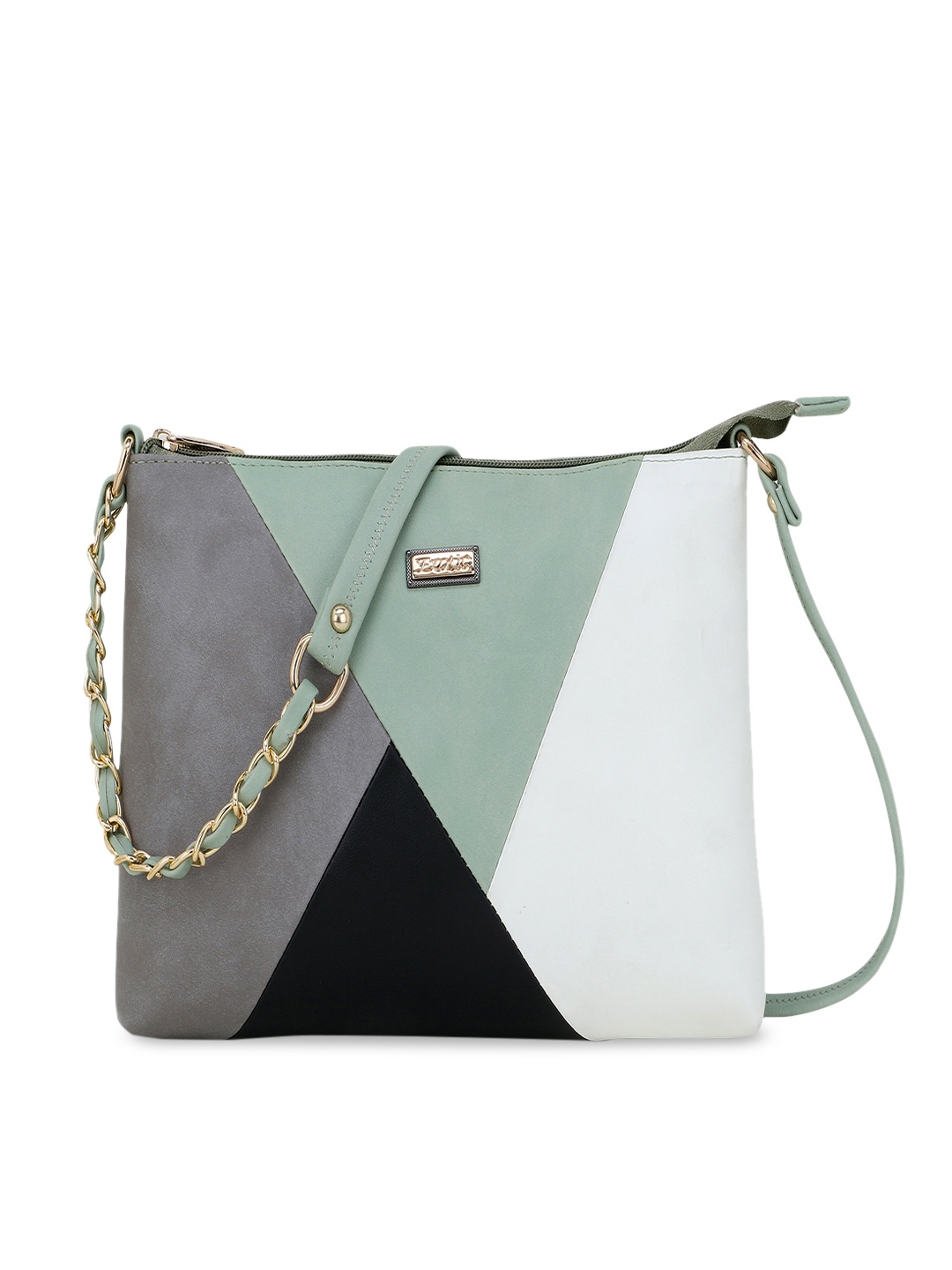 

Exotic Green Colourblocked PU Structured Sling Bag