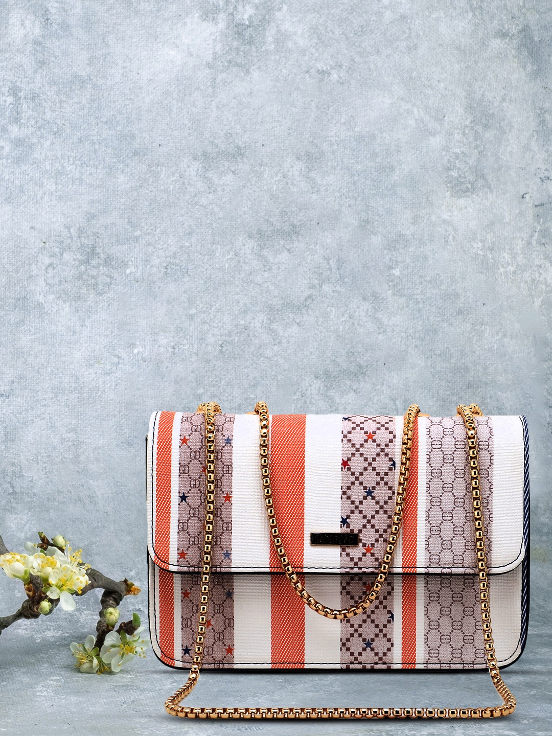 

Exotic Peach-Coloured Striped PU Structured Sling Bag