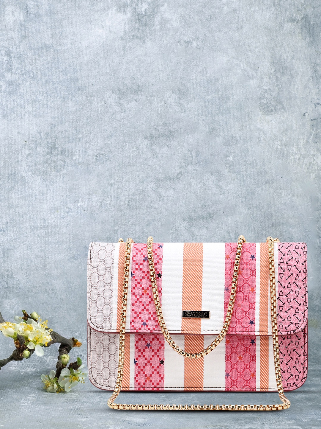 

Exotic Pink Striped PU Structured Sling Bag