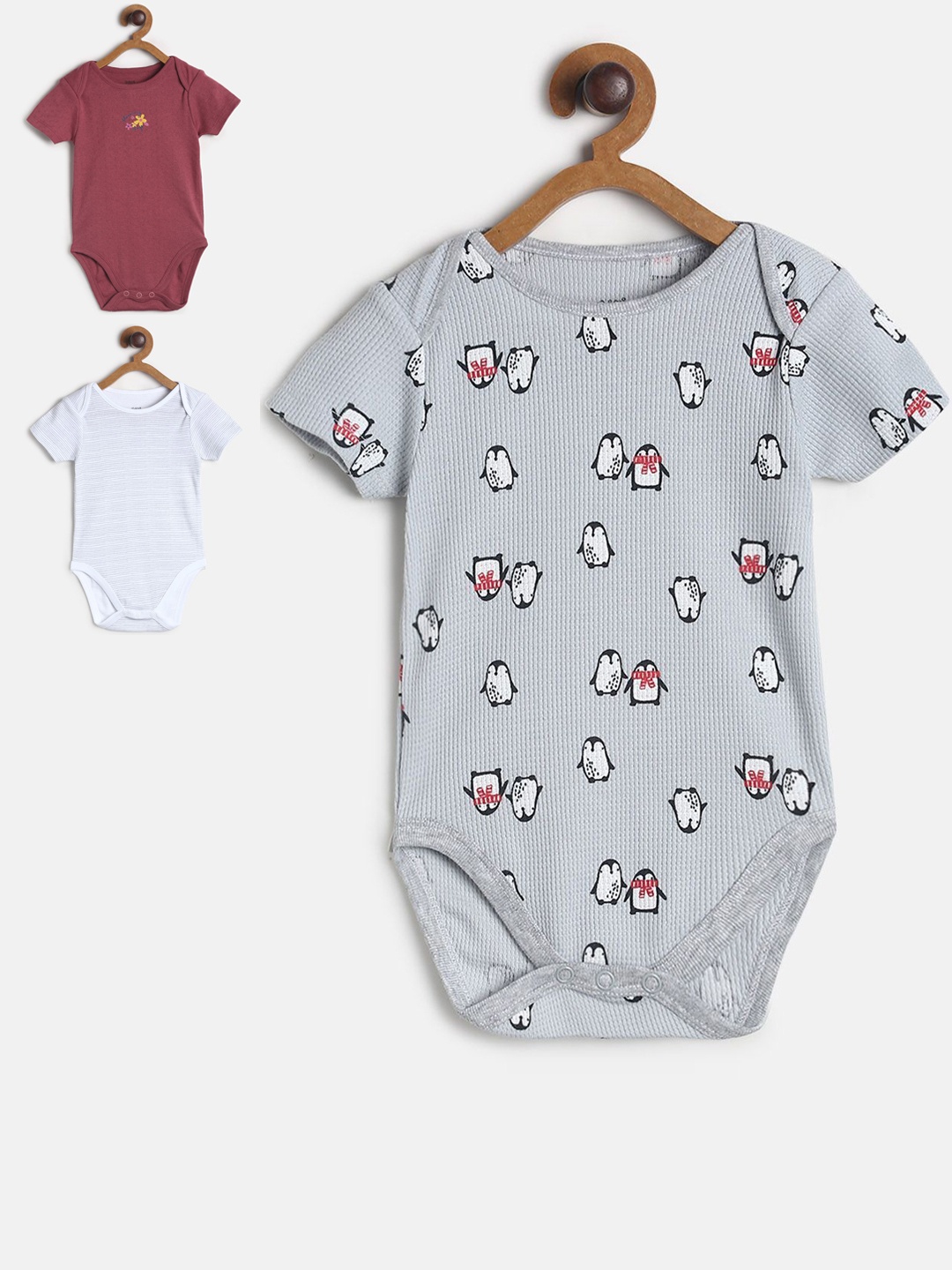 

MINI KLUB Infant Girls Pack of 3 Printed Pure Cotton Bodysuit, Multi