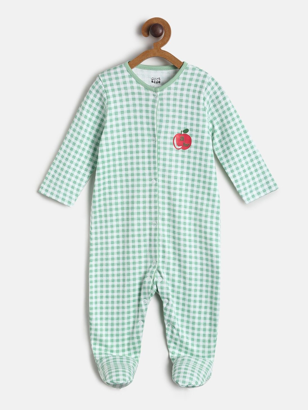 

MINI KLUB Infant Girls Green & White Checked Pure Cotton Sleepsuit