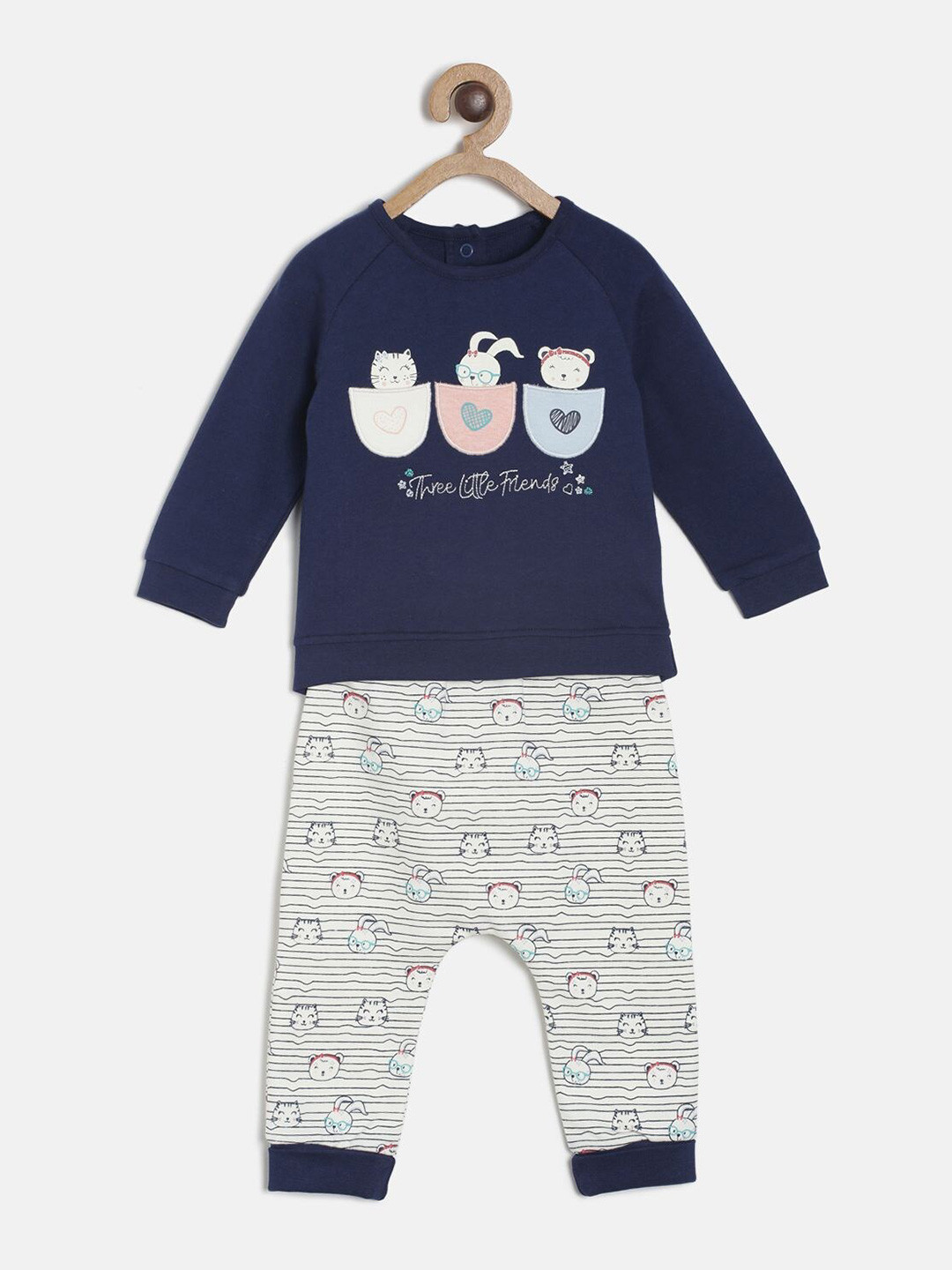 

MINI KLUB Girls Navy Blue & White Printed Cotton T-shirt with Capris