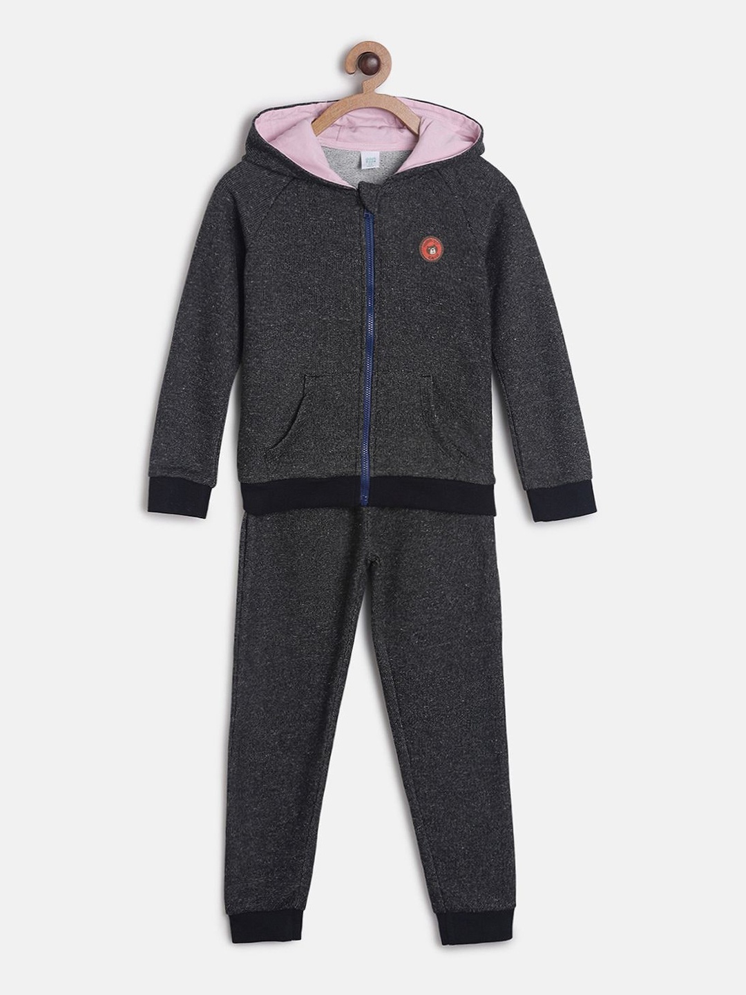 

MINI KLUB Girls Black Solid Pure Cotton Tracksuit