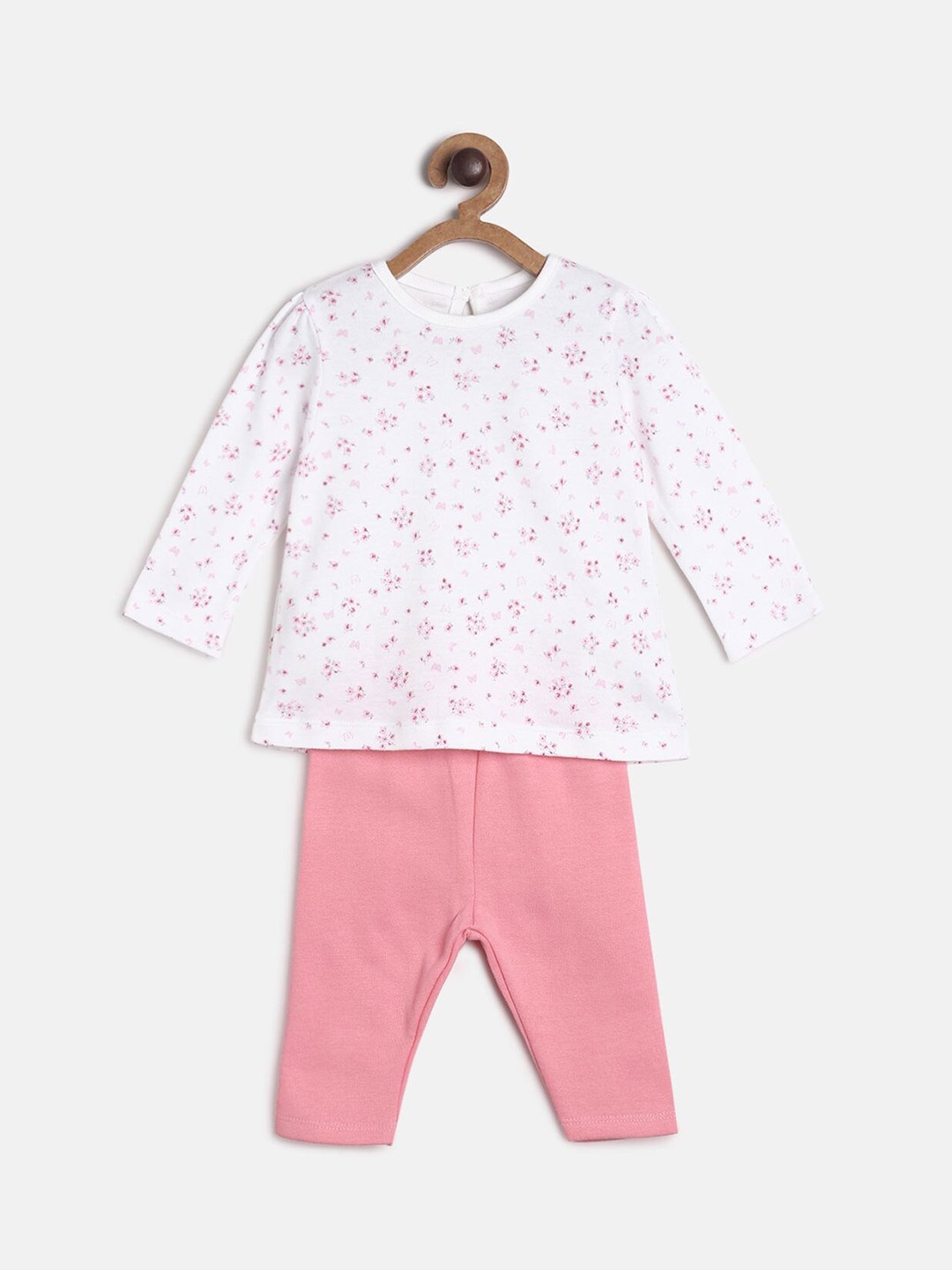 

MINI KLUB Girls Pink & White Printed Pure Cotton Top with Trousers