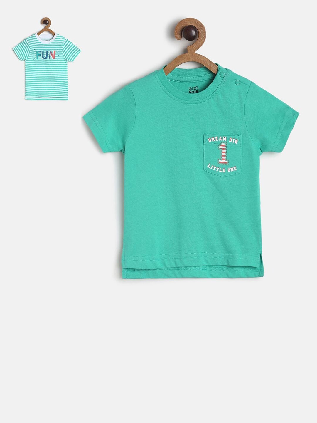 

MINI KLUB Boys Pack Of 2 Green Typography Pockets T-shirt