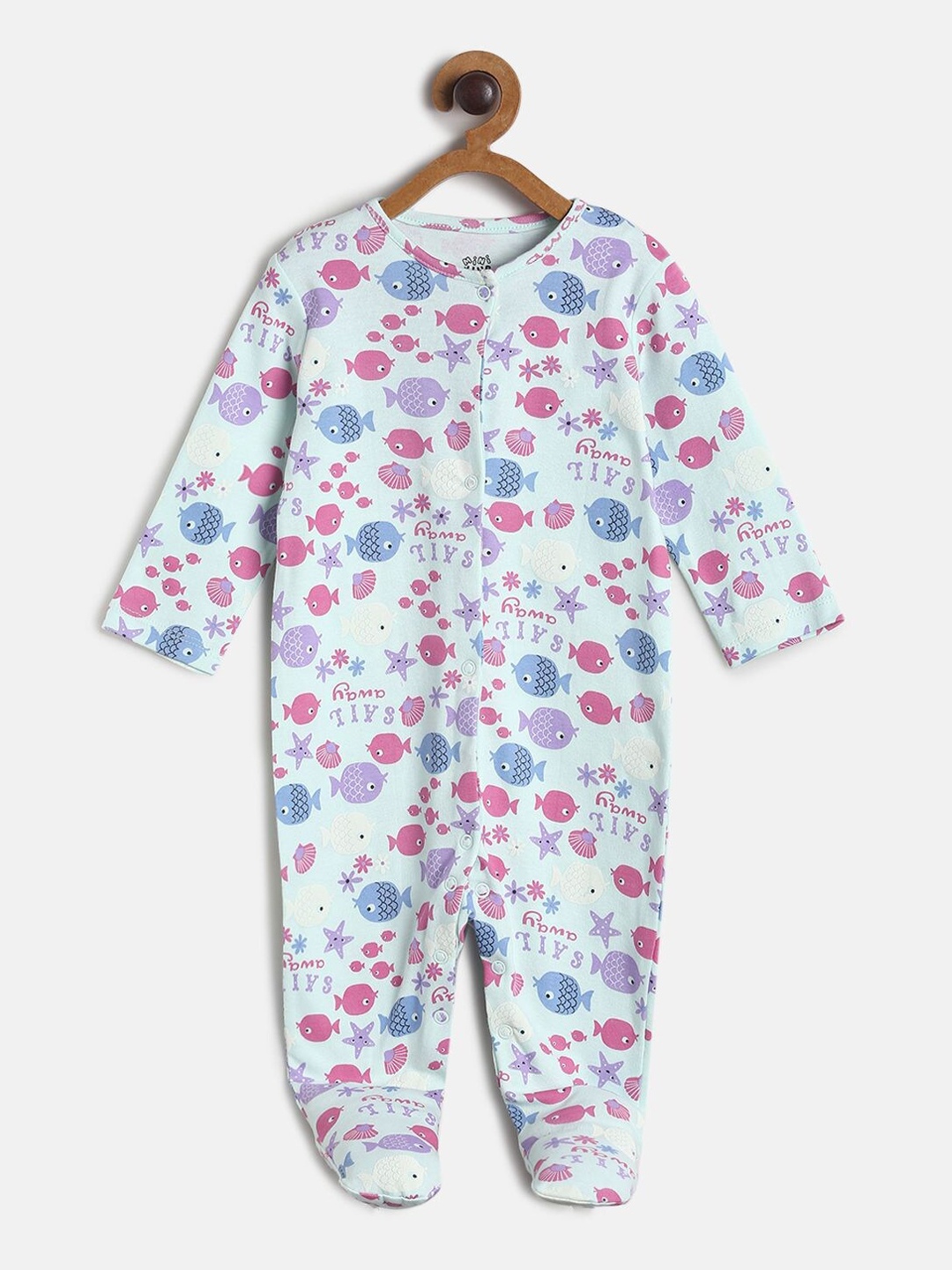 

MINI KLUB Infant Girls Blue & Pink Printed Pure Cotton Sleepsuits