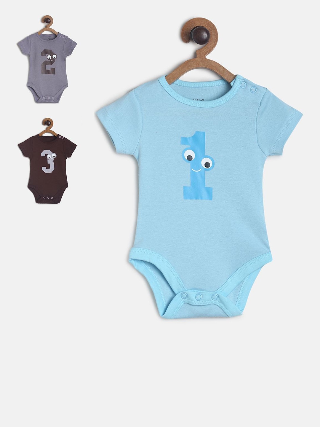 

MINI KLUB Boys Pack of 3 Printed Cotton Bodysuit, Blue