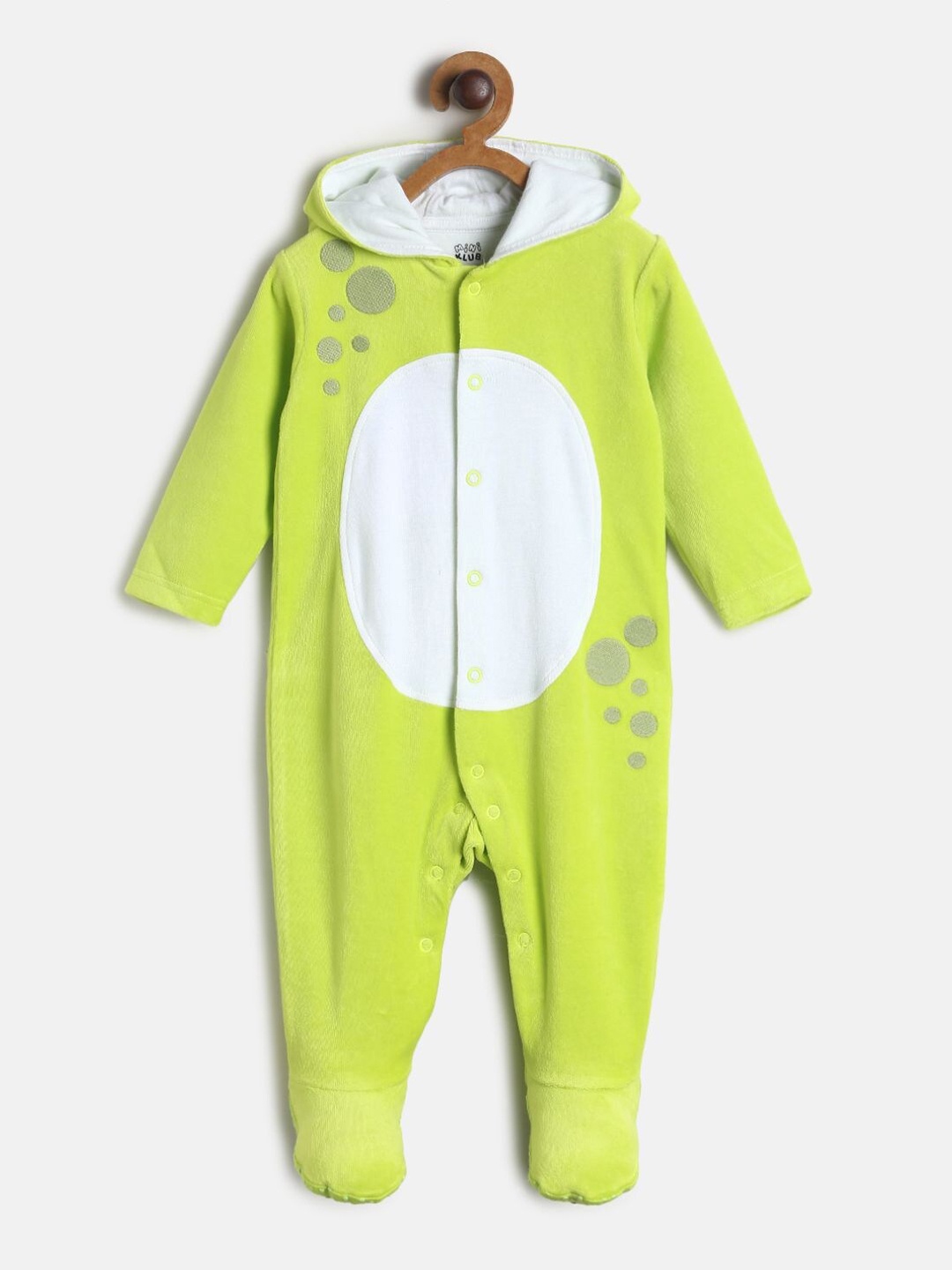 

MINI KLUB Infant Kids Lime Yellow & White Printed Pure Cotton Sleepsuit, Lime green