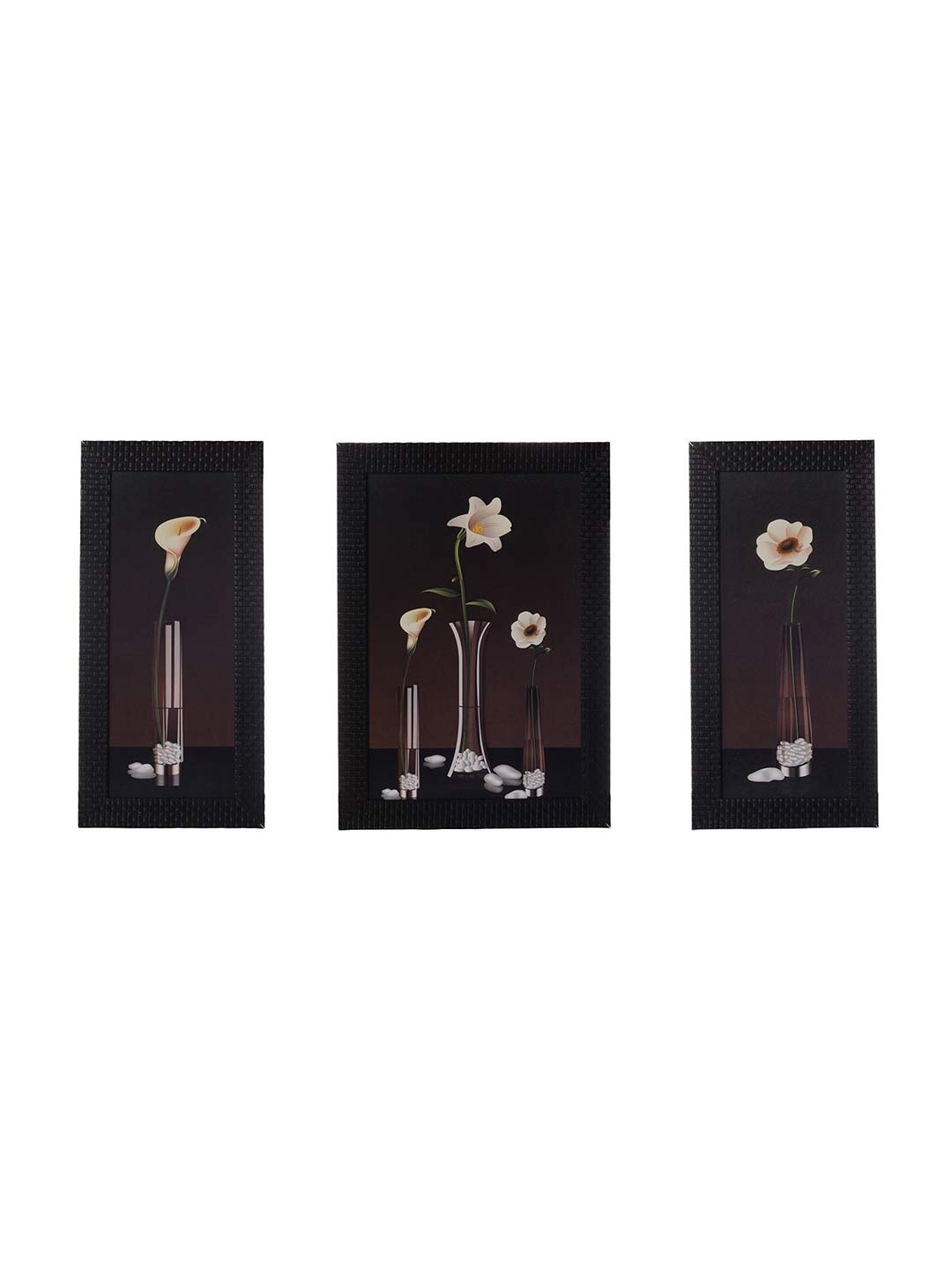 

eCraftIndia Set of 3 Brown Floral UV Wall Art