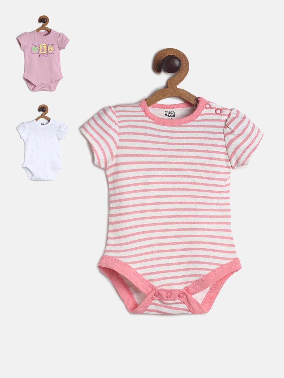 

MINI KLUB Infant Girls Pack Of 3 Multicoloured Printed Pure Cotton Bodysuit, Multi