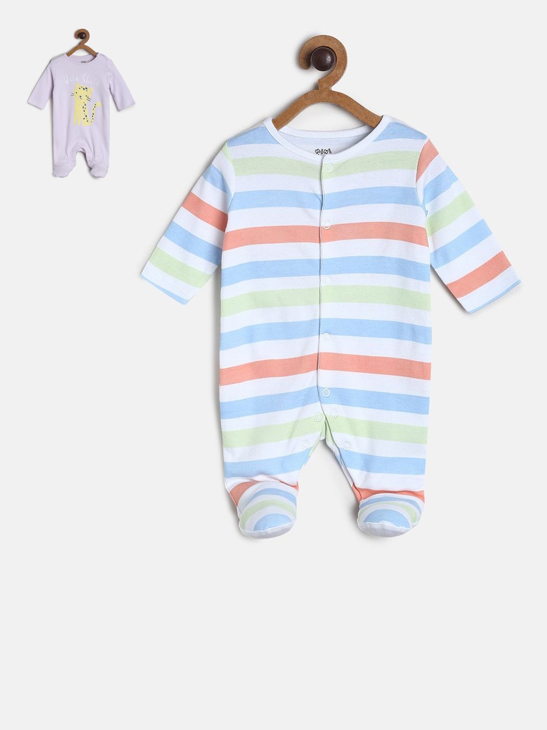 

MINI KLUB Infant Kids Pack Of 2 Multioloured Pure Cotton Sleepsuits, Multi