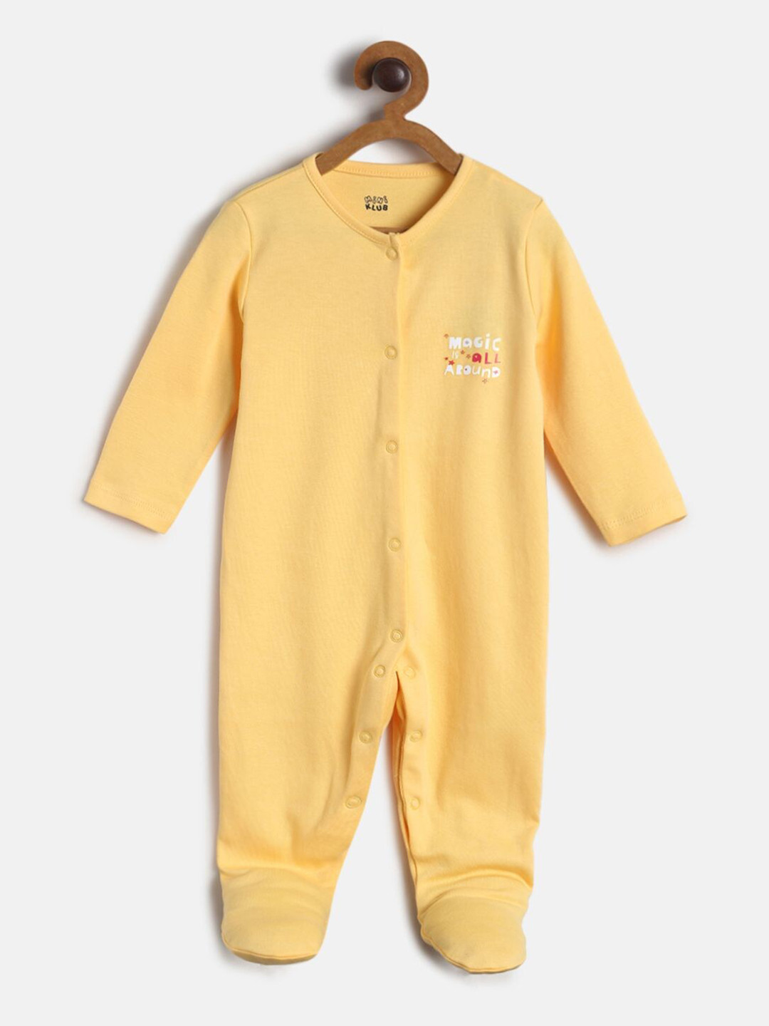 

MINI KLUB Infant Kids Yellow Solid Pure Cotton Sleepsuit