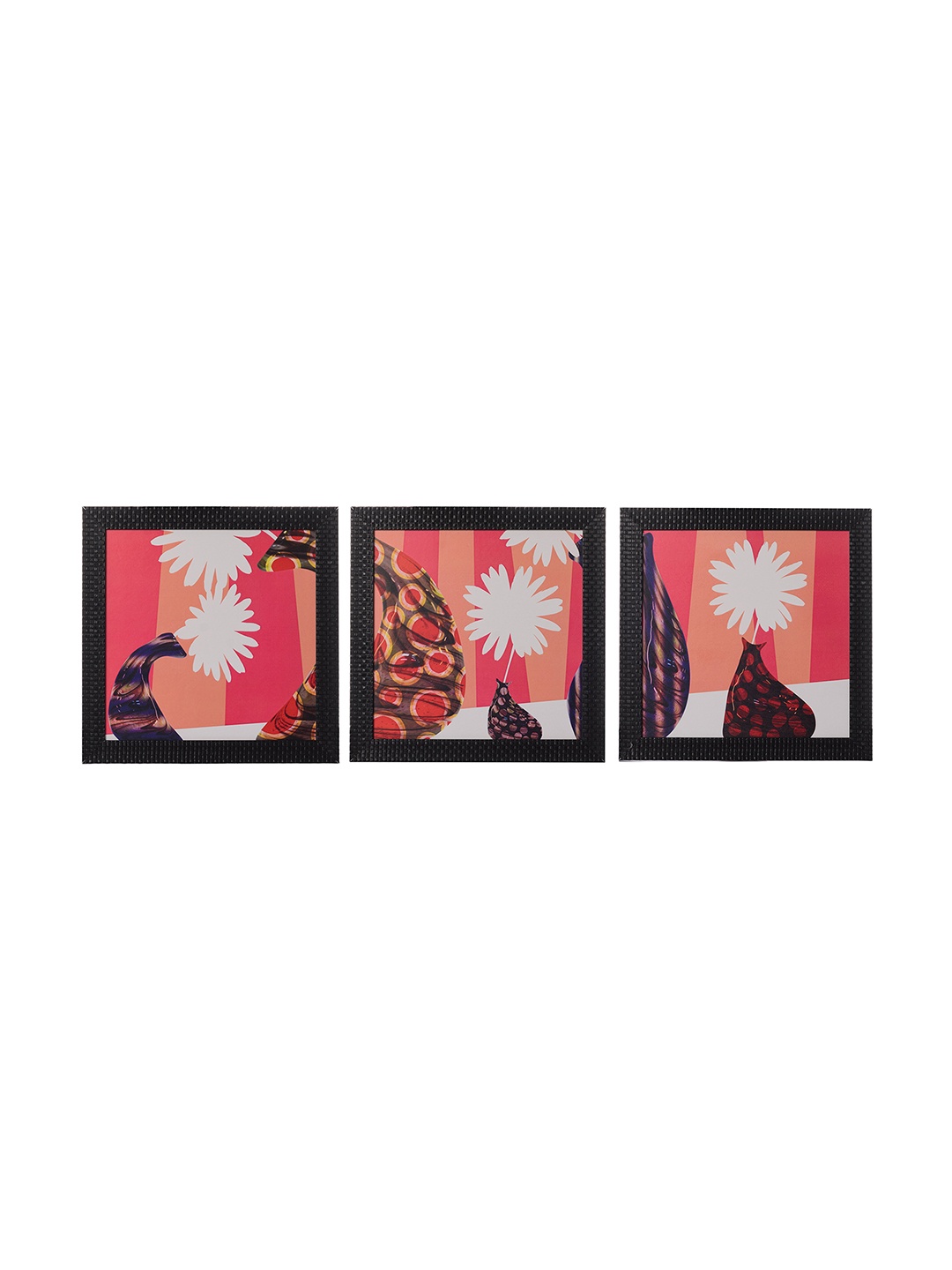 

eCraftIndia Set of 3 Multicoloured Floral UV Wall Art, Multi