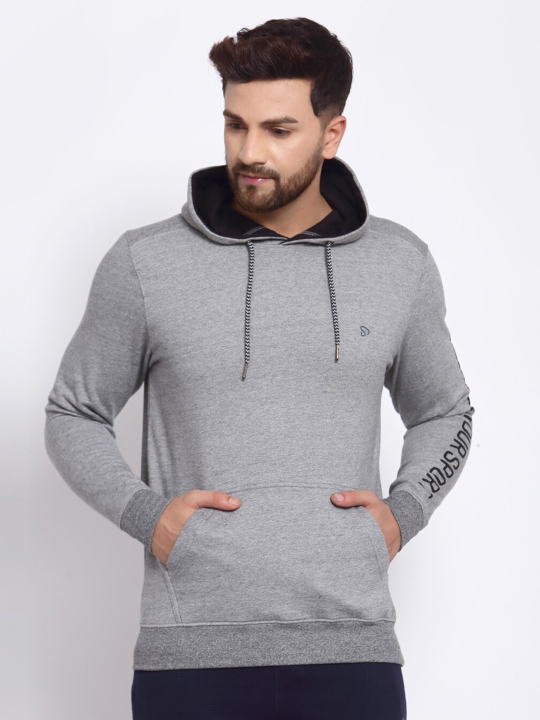 

SPORTO Men Grey Melange Hooded Sweatshirt