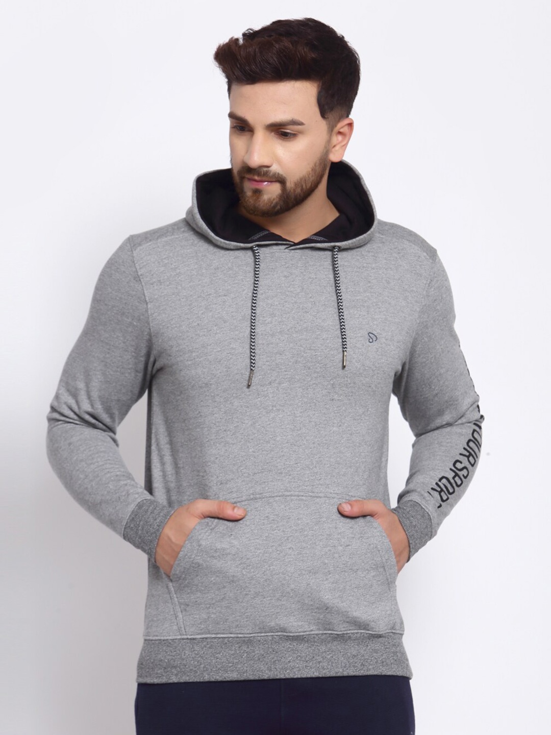 

SPORTO Men Grey Melange Hooded Sweatshirt