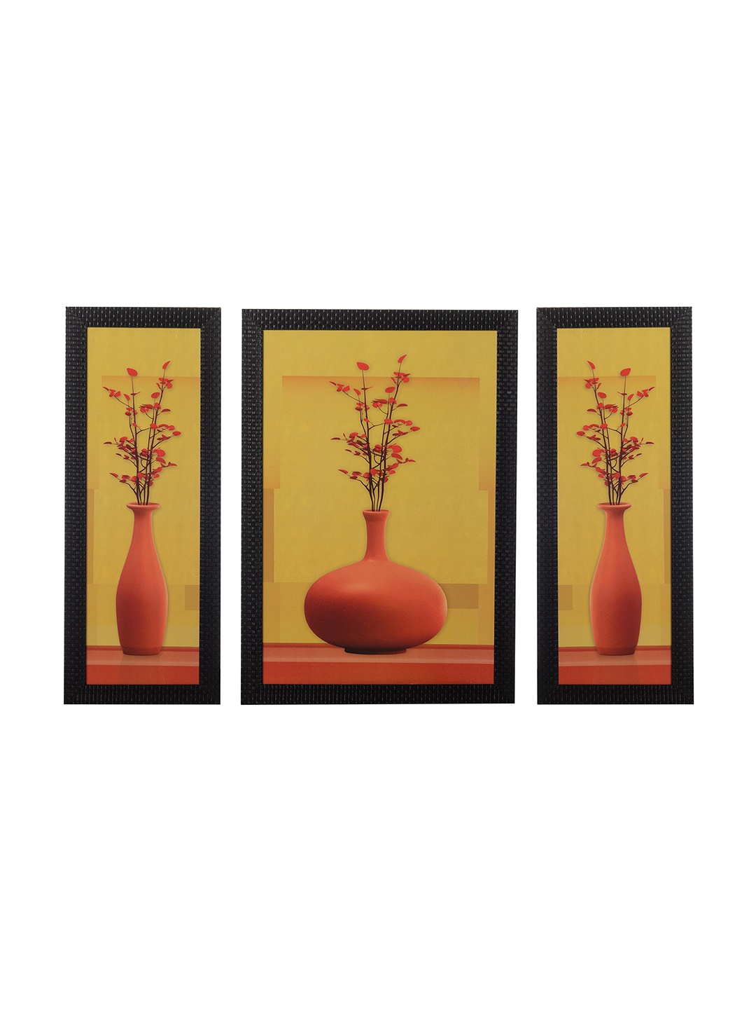 

eCraftIndia Set of 3 Brown Floral UV Wall Art