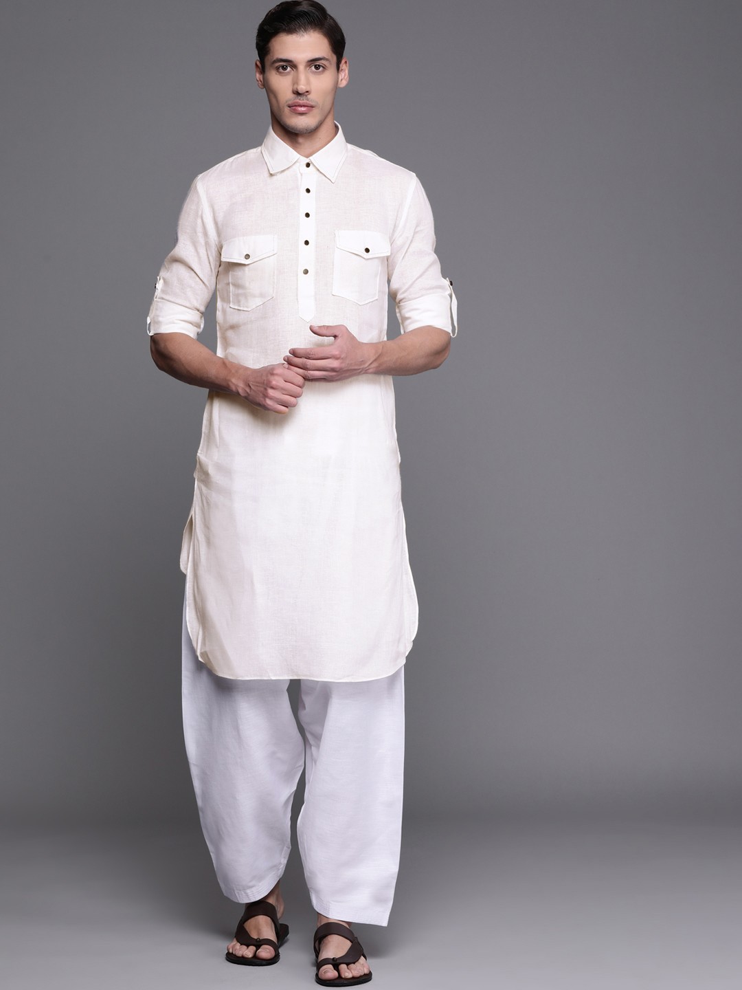 

Manu Men Off White Pathani Kurta with Patiala