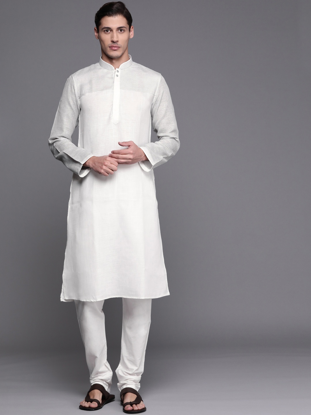

Manu Men White Ethnic Motifs Kurta with Churidar