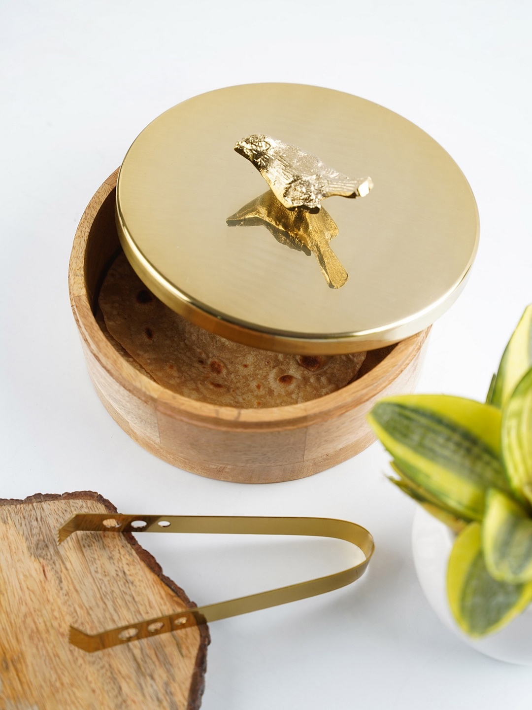 

Folkstorys Beige Wooden Roti Box with Tong
