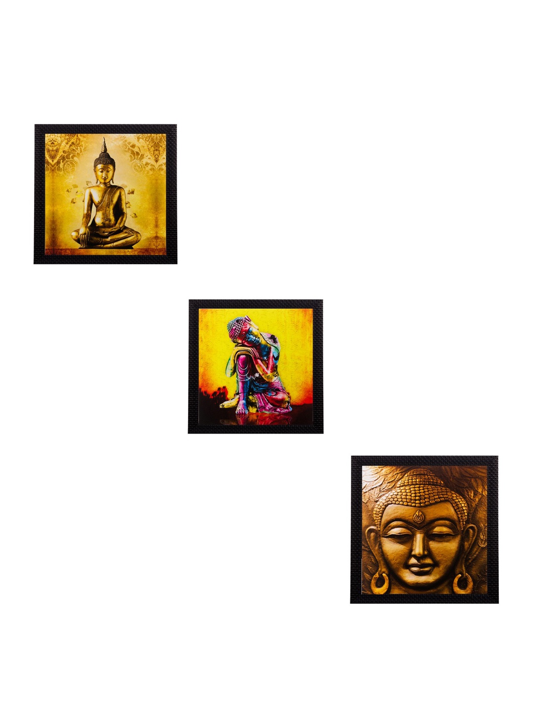 

eCraftIndia Multicoloured Set of 3 Buddha UV Wall Art, Multi