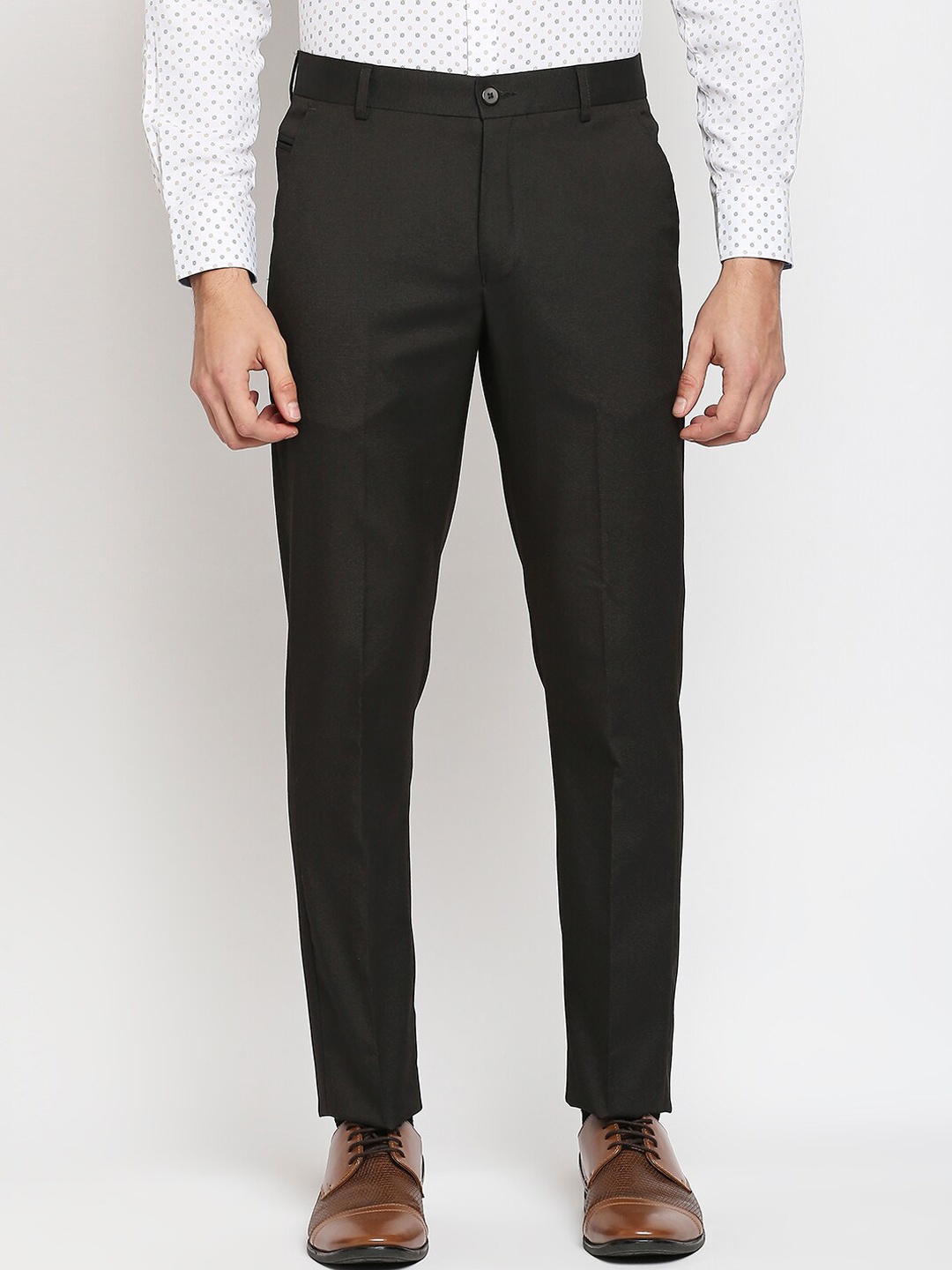 

Solemio Men Coffee Brown Textured Trousers
