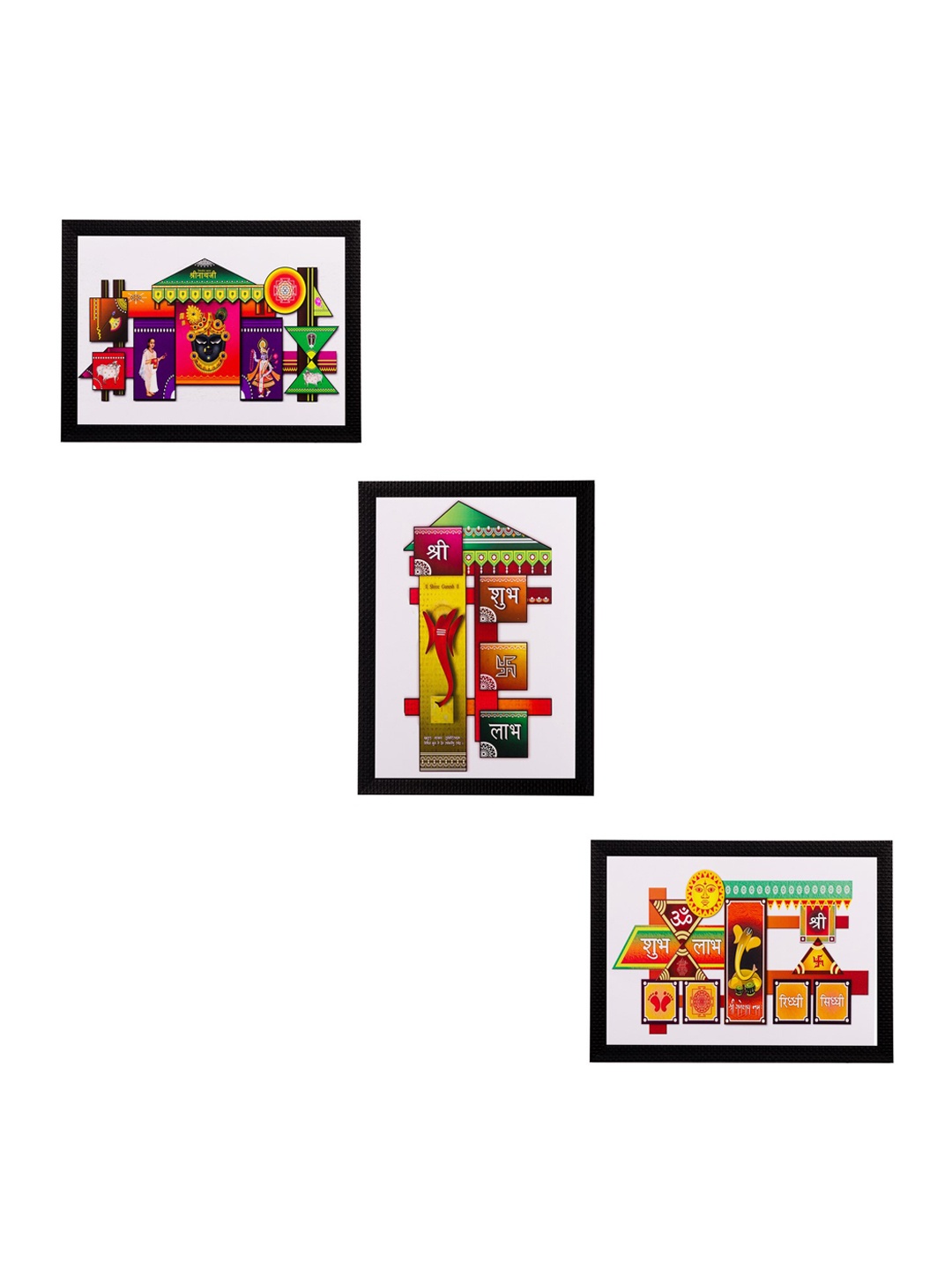 

eCraftIndia Multicoloured Set of 3 Religious UV Wall Art, Multi