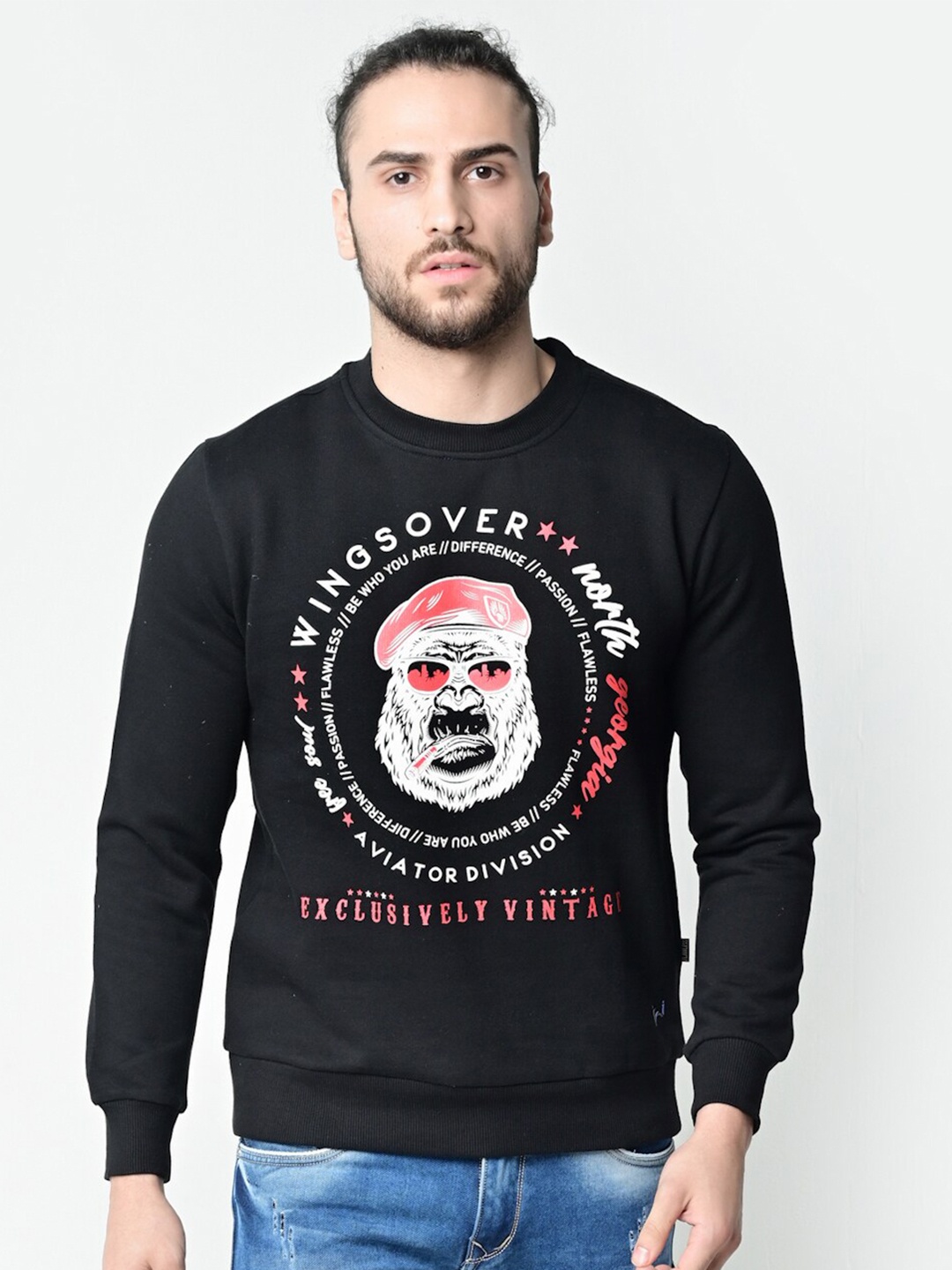 

FLAWLESS Men Black Printed Cotton Sweatshirt