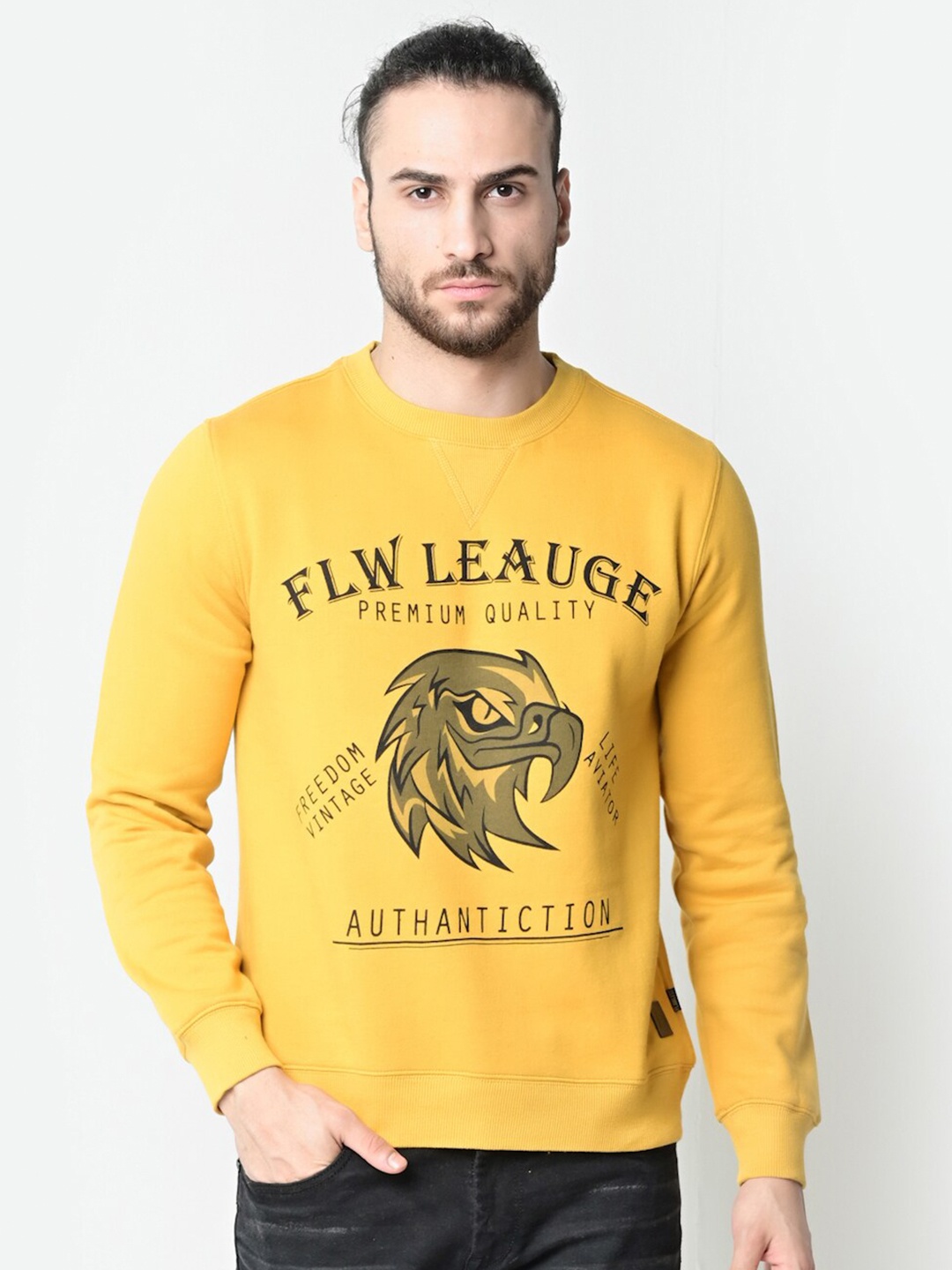 

FLAWLESS Men Mustard Printed Sweatshirt