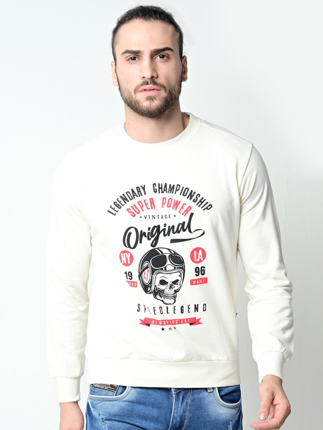 

FLAWLESS Men White Printed Cotton Sweatshirt