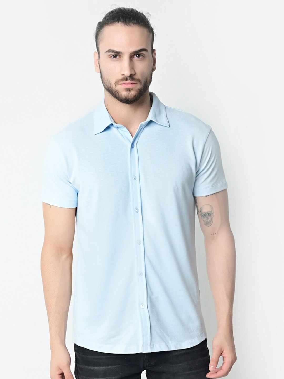 

FLAWLESS Men Blue Cotton Sustainable Casual Shirt