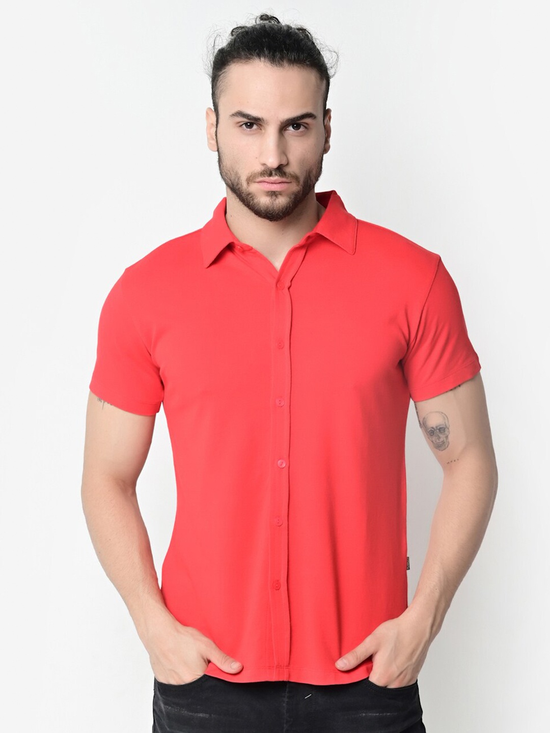 

FLAWLESS Men Red Cotton Sustainable Casual Shirt