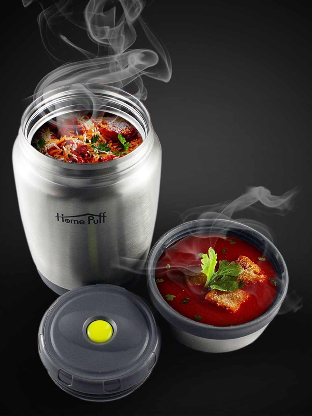 

Home Puff Silver-Toned & Grey Solid Food Storage Container 480 Ml