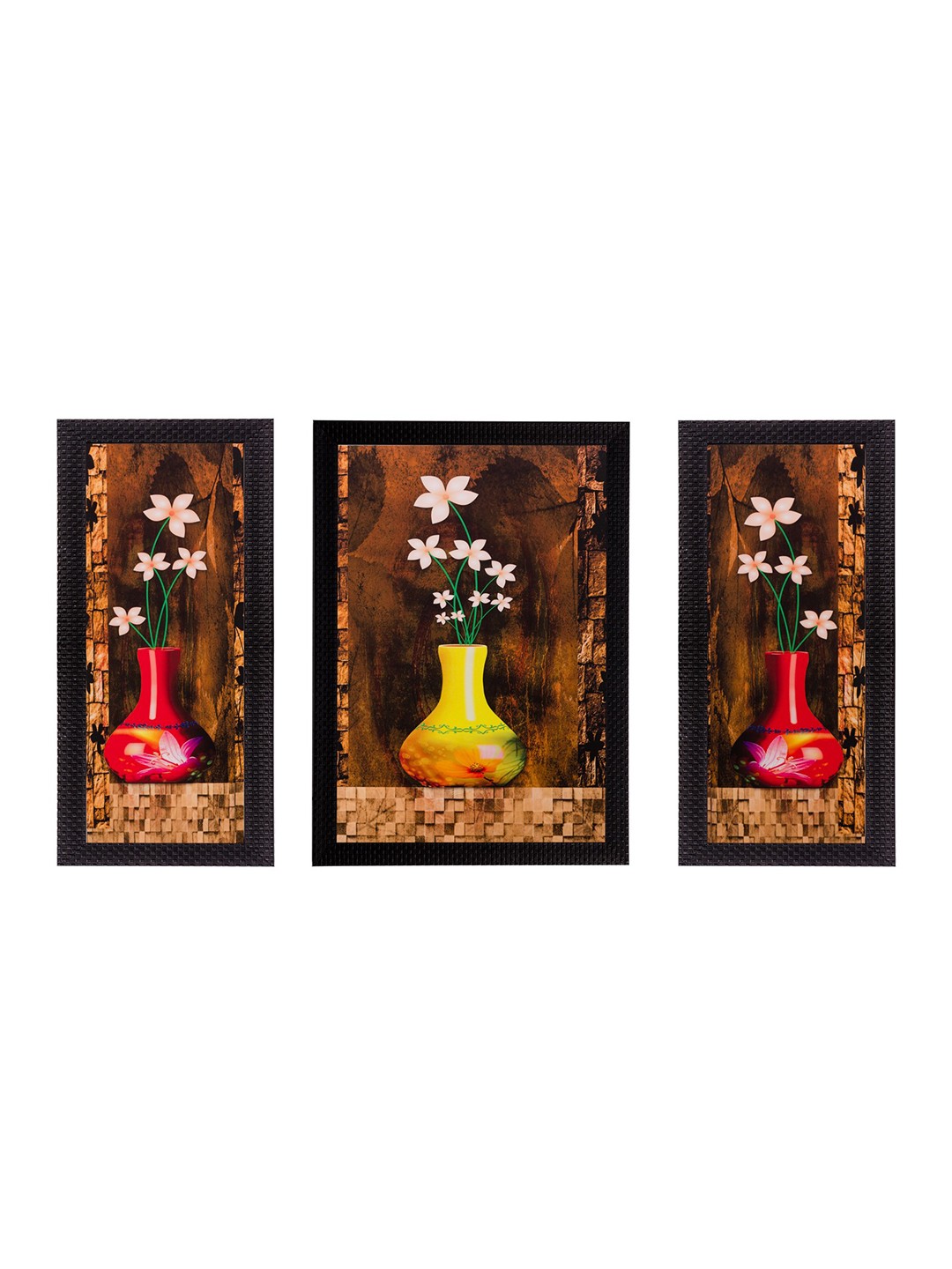 

eCraftIndia Set of 3 Multicoloured Floral UV Wall Art, Multi