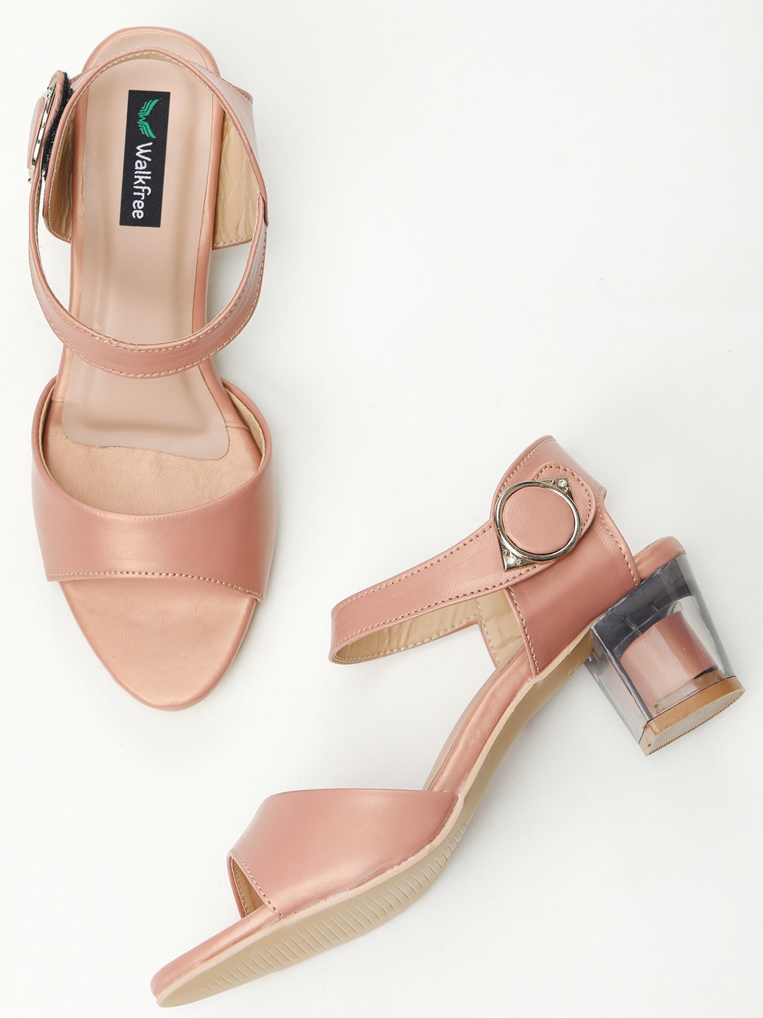 

Walkfree Peach-Coloured Solid Block Heel Sandals