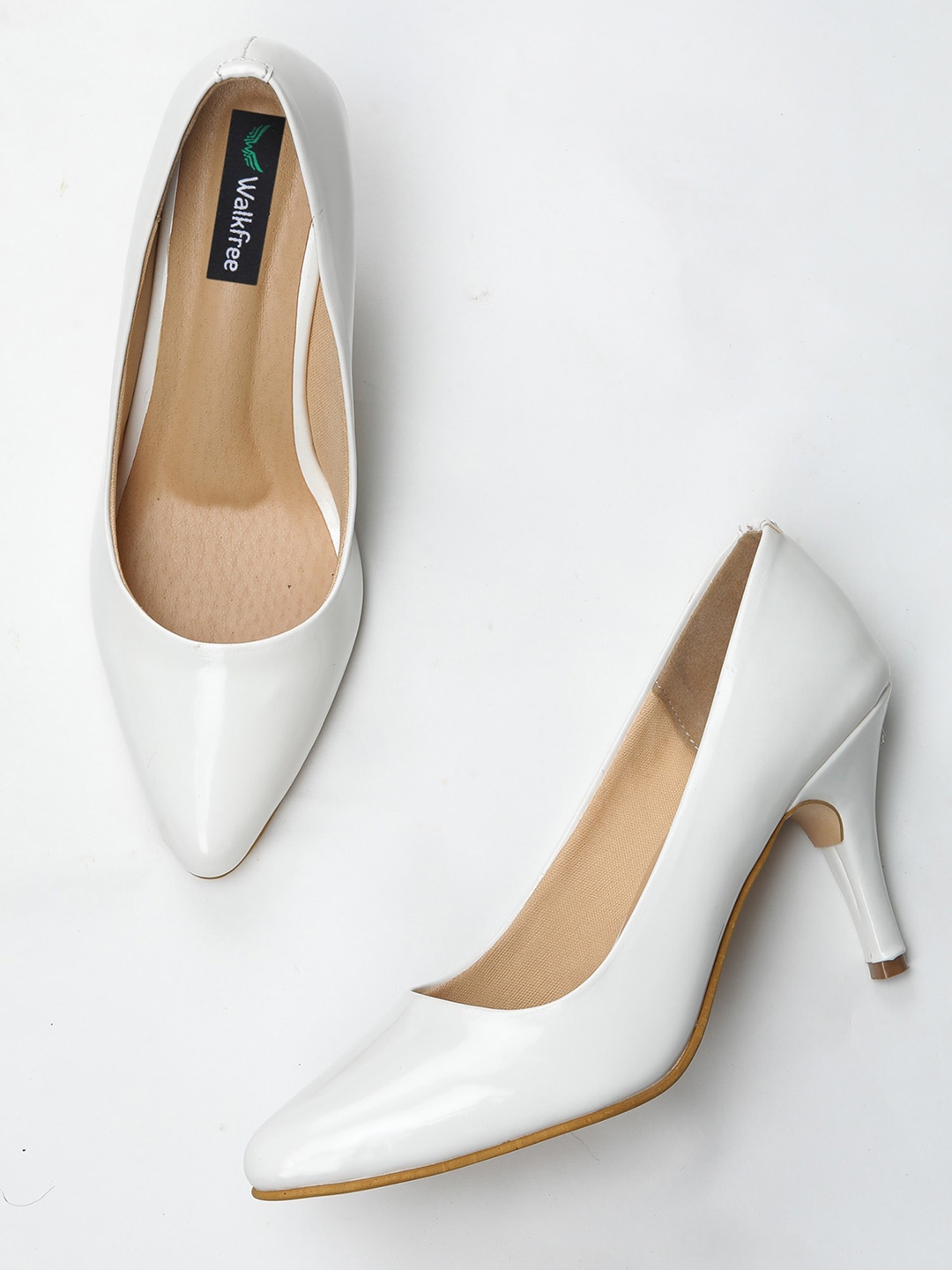 

Walkfree White Solid Slim Heels Pumps